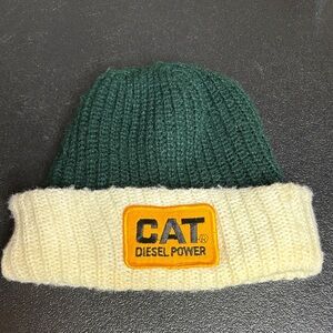 Vintage Yellow CAT DIESEL POWER Winter Knit Hat With Patch Toque Beanie